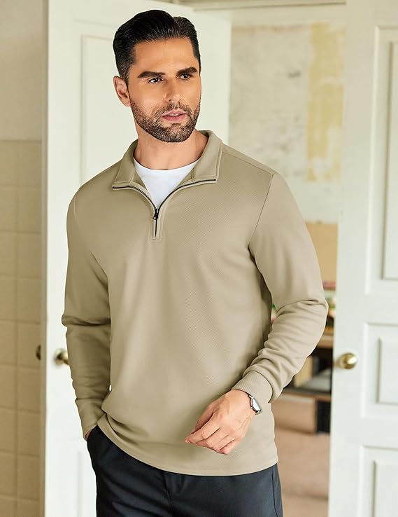 Woenzaia Men's Quarter Zip Up Sweatshirts