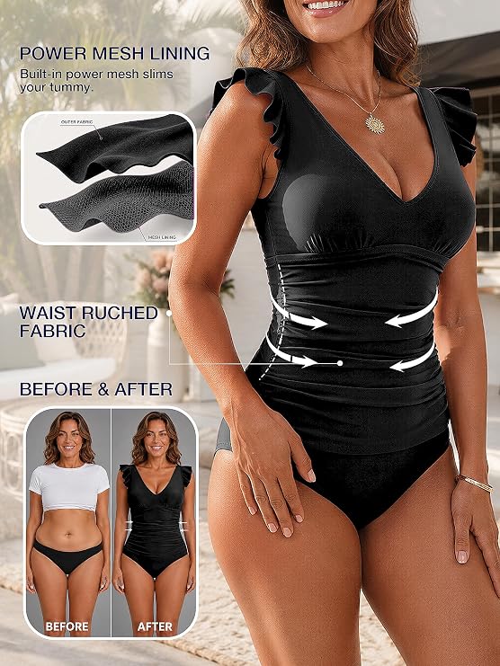 ELF QUEEN Women's Ruffled One Piece Swimsuit
