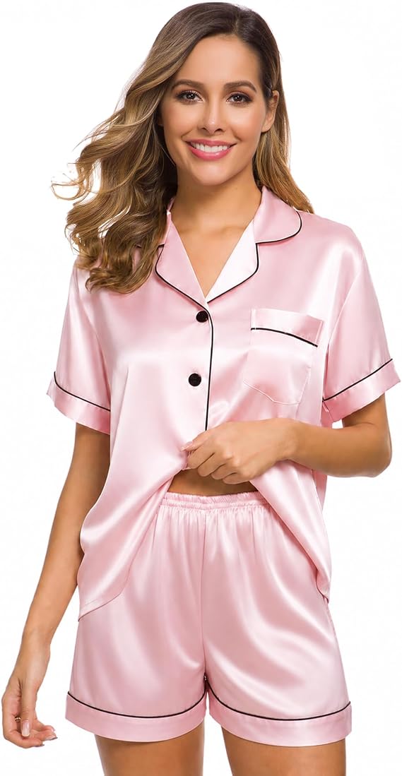 ELF QUEEN Womens Silk Satin Pajamas Set