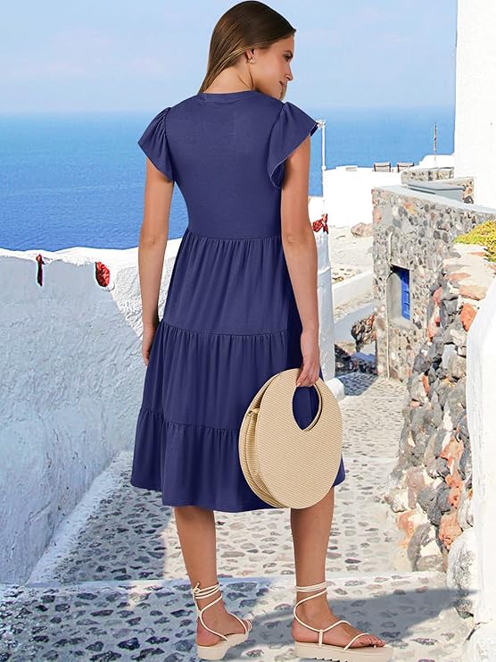JOINFREE Womens Summer Ruffle Sleeve Dress