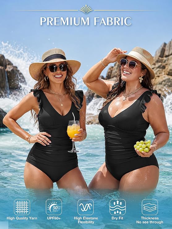 ELF QUEEN Women's Ruffled One Piece Swimsuit