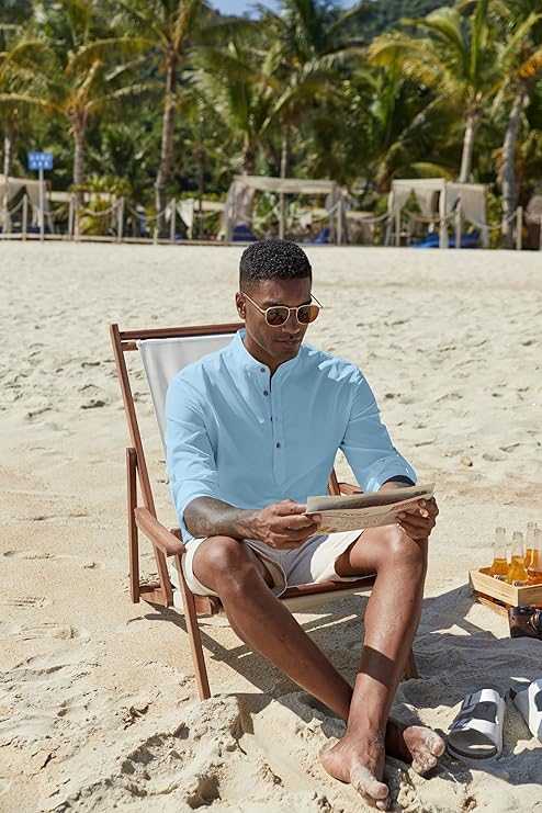 Woenzaia Men's Casual Henley Tunics