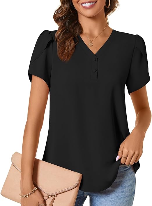 KISSMODA Womens Short Sleeve Chiffon Blouses
