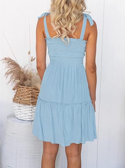 Crazy Grid Women's Square Neck Ruffle A Line Mini Dress