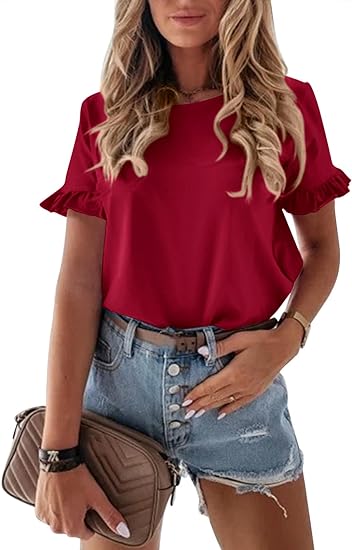 BETTE BOUTIK Womens Cute Ruffle Short Sleeve T-shirts