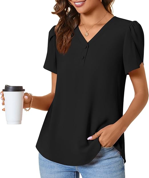 KISSMODA Womens Short Sleeve Chiffon Blouses