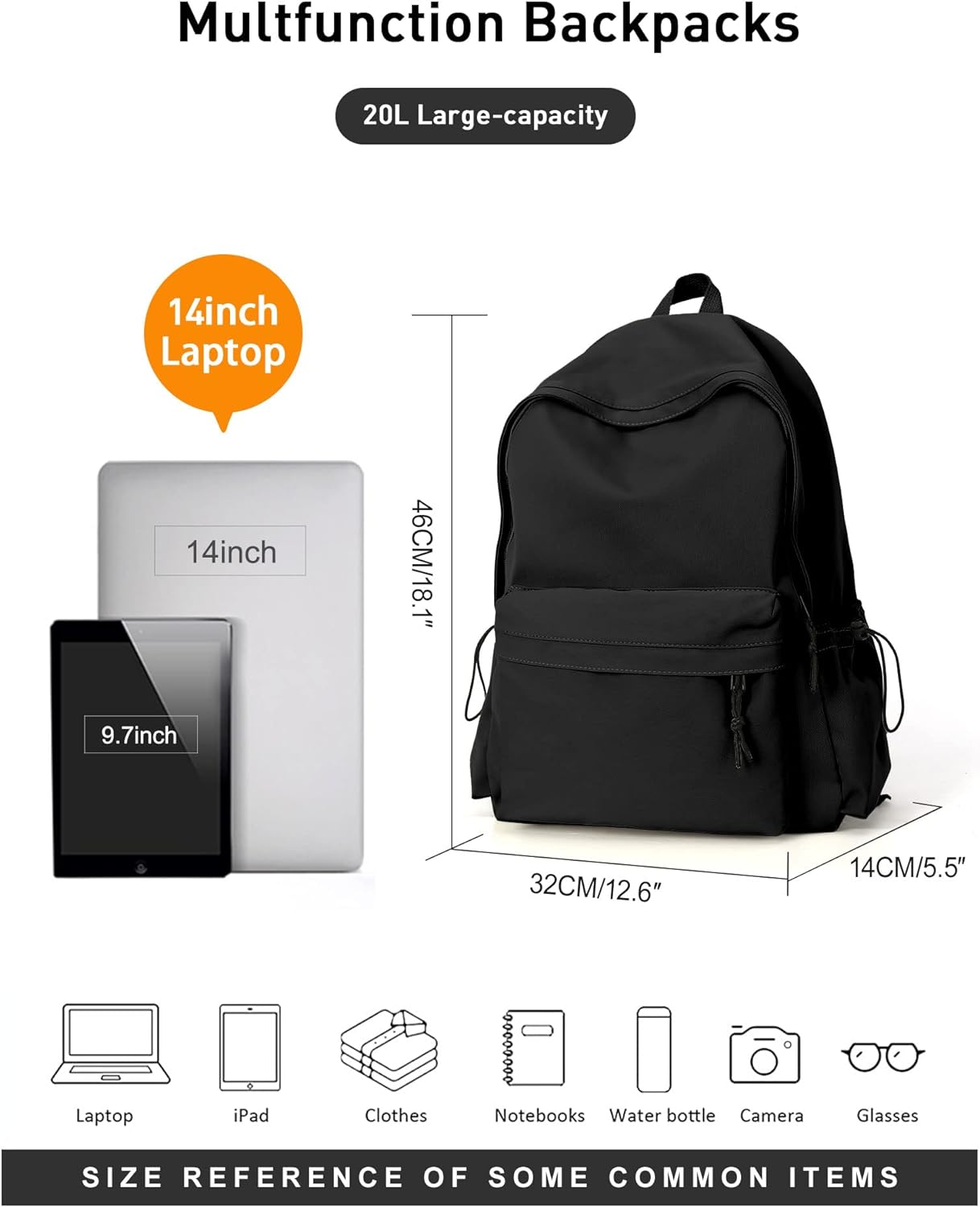 MODARANI Black Backpack for Women Men