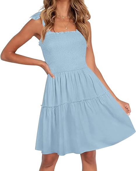 Crazy Grid Women's Square Neck Ruffle A Line Mini Dress