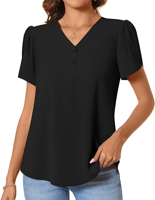 KISSMODA Womens Short Sleeve Chiffon Blouses