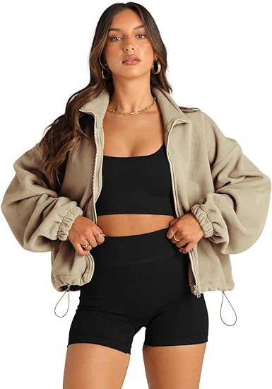 MODARANI Women's Full Zip Fleece Short Jacket