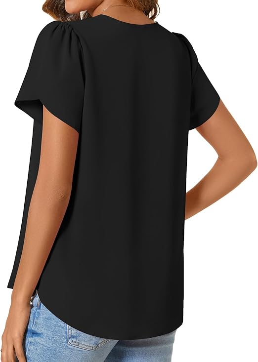KISSMODA Womens Short Sleeve Chiffon Blouses
