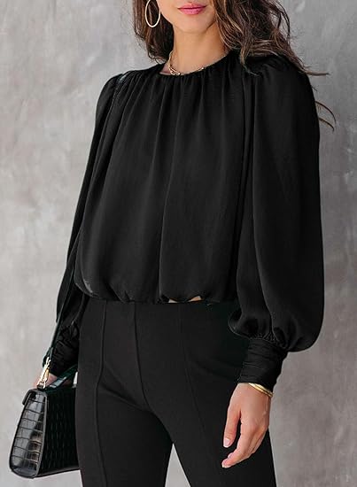 BETTE BOUTIK Women's Crew Neck Long Sleeve Blouses