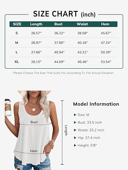 Crazy Grid Womens Sleeveless Eyelet Embroidery Tank Tops