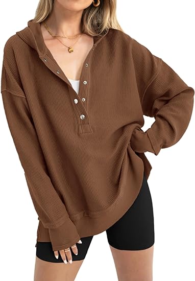 MODARANI Womens Oversized Button Up Hoodie