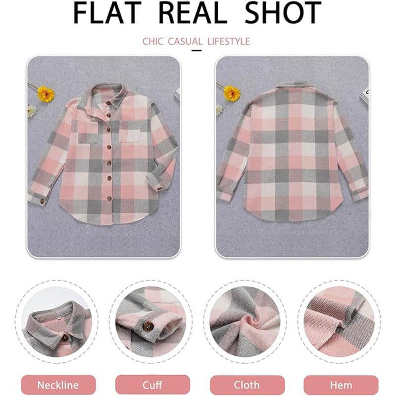 MINGALONDON Women's Brushed Plaid Flannel Button Down Jacket