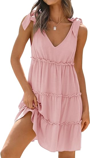 MODARANI Womens V Neck Sleeveless Mini Dress