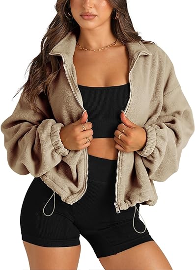 MODARANI Women's Full Zip Fleece Short Jacket