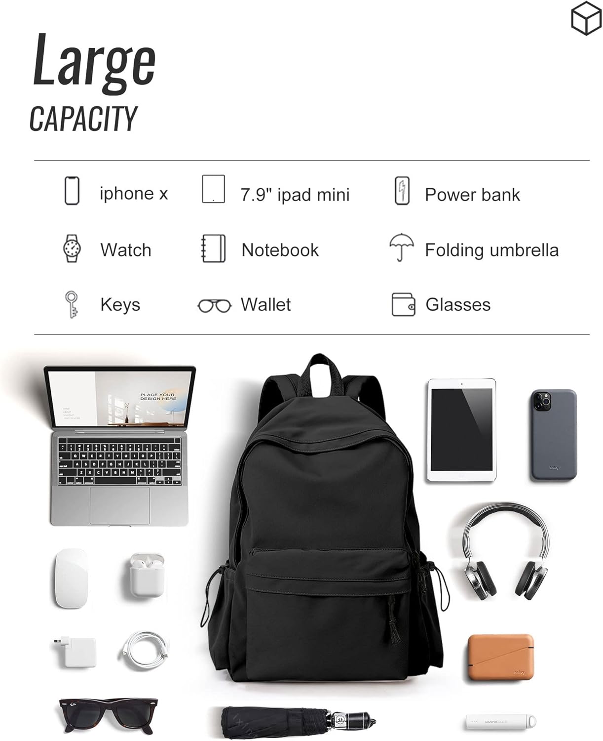 MODARANI Black Backpack for Women Men