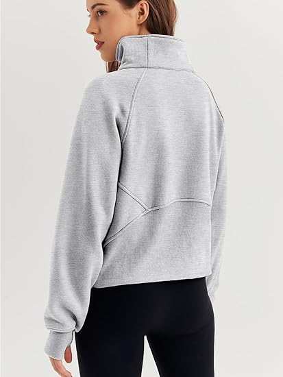 Crazy Grid Womens Half Zip Cropped Hoodies