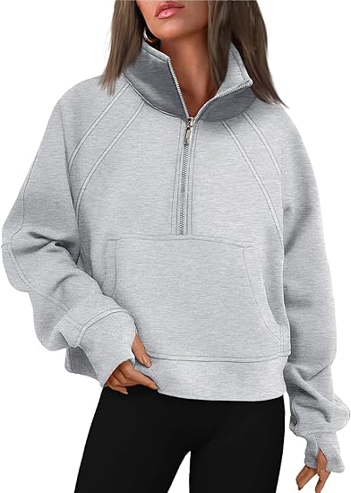 Crazy Grid Womens Half Zip Cropped Hoodies