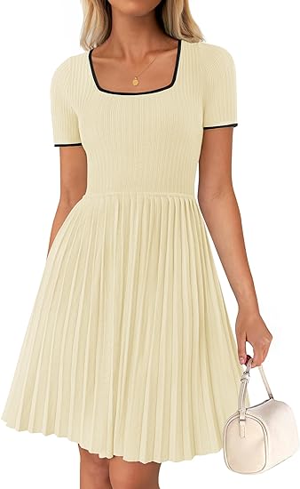 CHICZONE Women's Ribbed Square Neck Dress