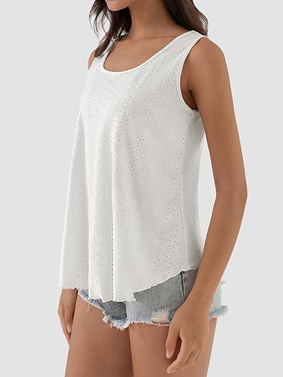 Crazy Grid Womens Sleeveless Eyelet Embroidery Tank Tops
