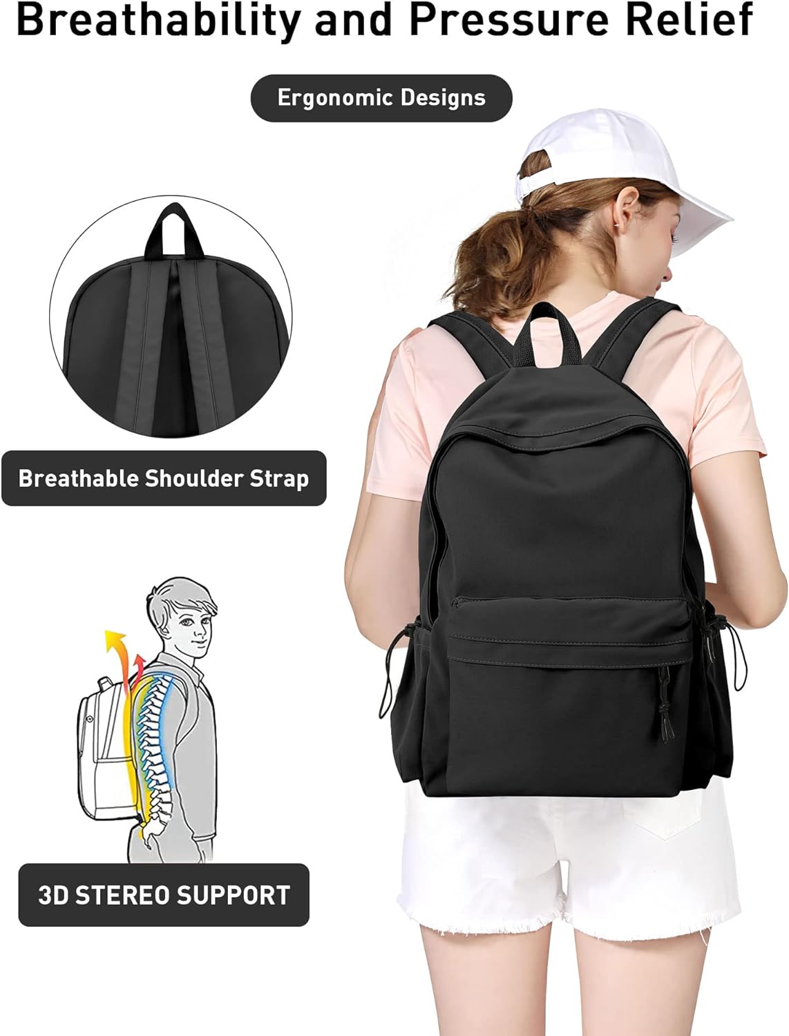 MODARANI Black Backpack for Women Men
