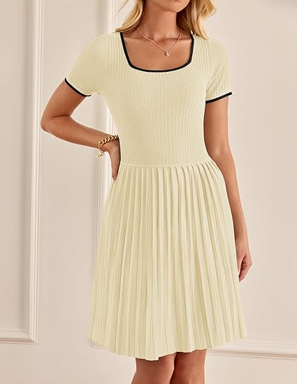 CHICZONE Women's Ribbed Square Neck Dress