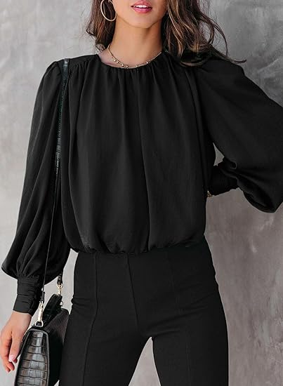 BETTE BOUTIK Women's Crew Neck Long Sleeve Blouses