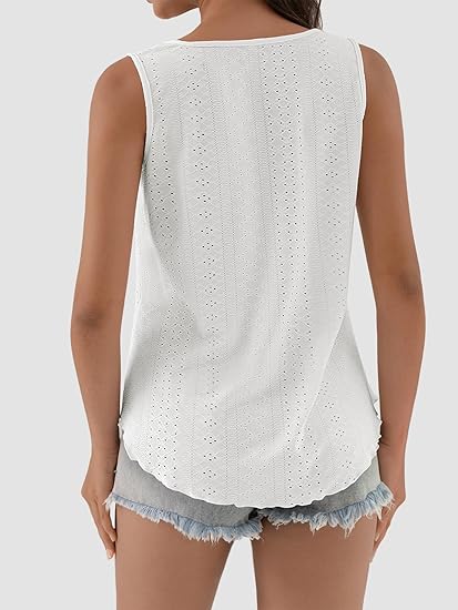 Crazy Grid Womens Sleeveless Eyelet Embroidery Tank Tops