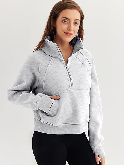 Crazy Grid Womens Half Zip Cropped Hoodies