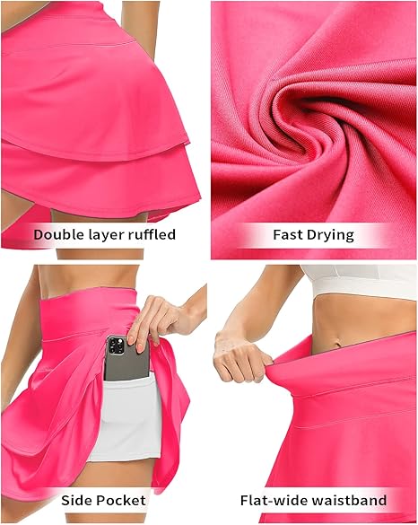 Crazy Grid Women's Athletic Ruffle Pleated Tennis Skirt