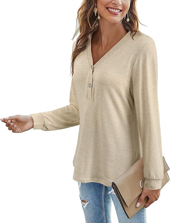 Mystry Zone Women's V Neck Long Sleeve T-Shirts