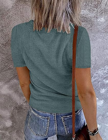 CHICZONE Women's V Neck Ribbed Knit Button T Shirts