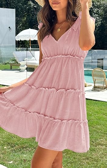 MODARANI Womens V Neck Sleeveless Mini Dress