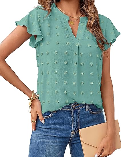 CHICZONE Women V Neck Ruffle Short Sleeve Shirt