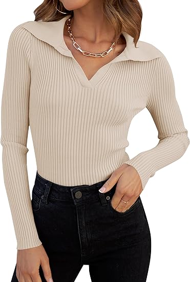 Crazy Grid Women's V Neck Ribbed Knit Sweater