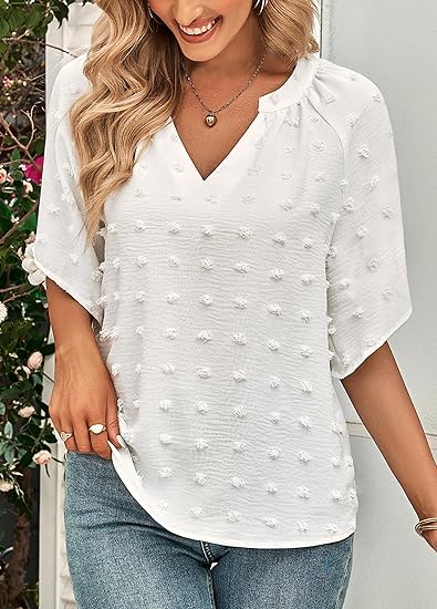 Crazy Grid Womens Summer V Neck Swiss Dot Blouses
