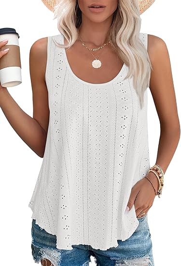 Crazy Grid Womens Sleeveless Eyelet Embroidery Tank Tops