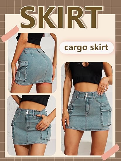 QUEEN PLUS Women Button Mini Cargo Denim Skirt