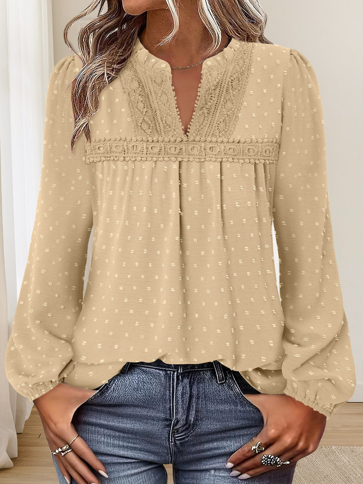 BETTE BOUTIK Womens Boho Fall Fashion Tops Long Sleeve Casual Shirts Flowy Swiss Dot Blouses