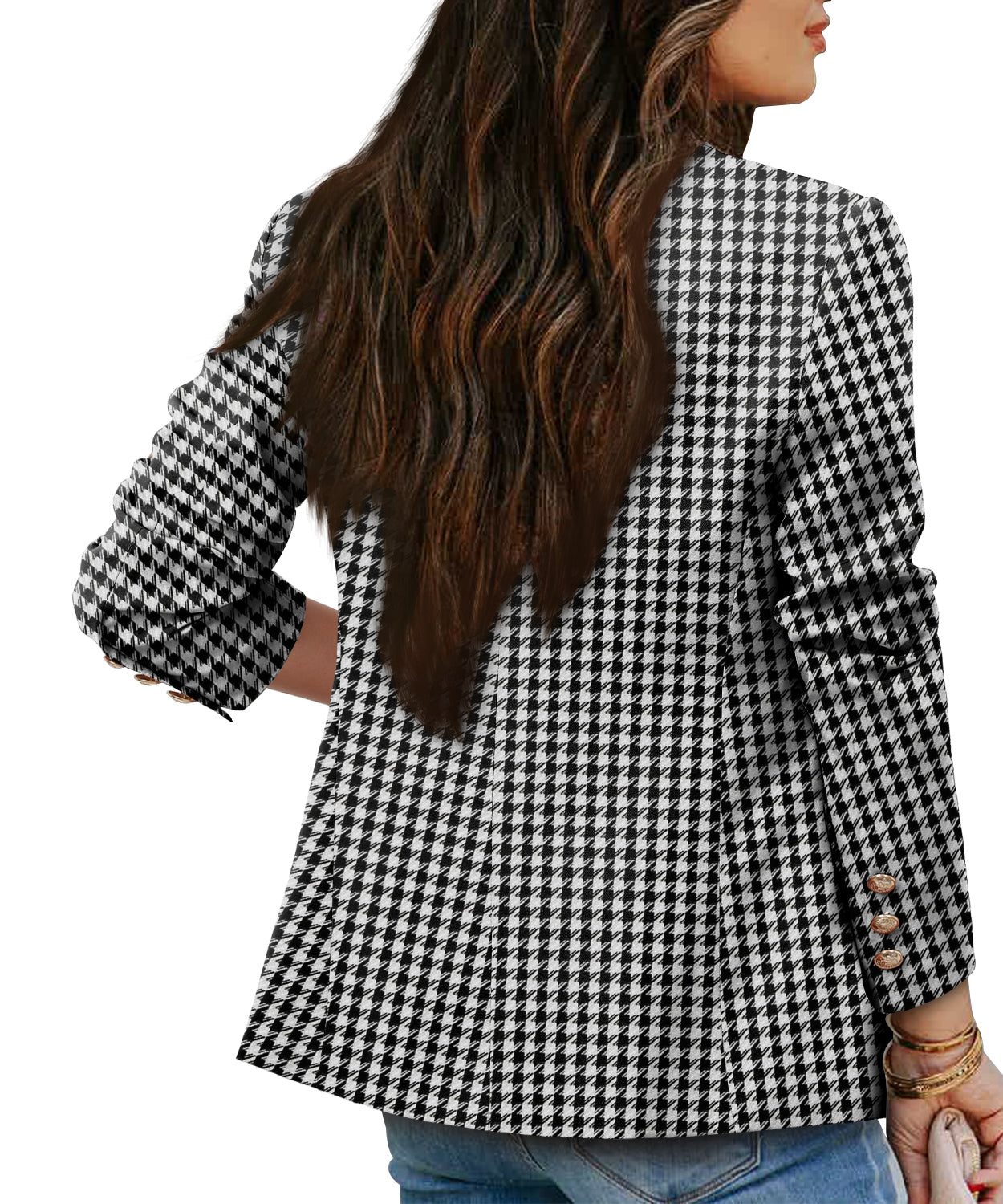 CRAZY GRID Womens Double Breasted Gold Button Business Casual Blazer