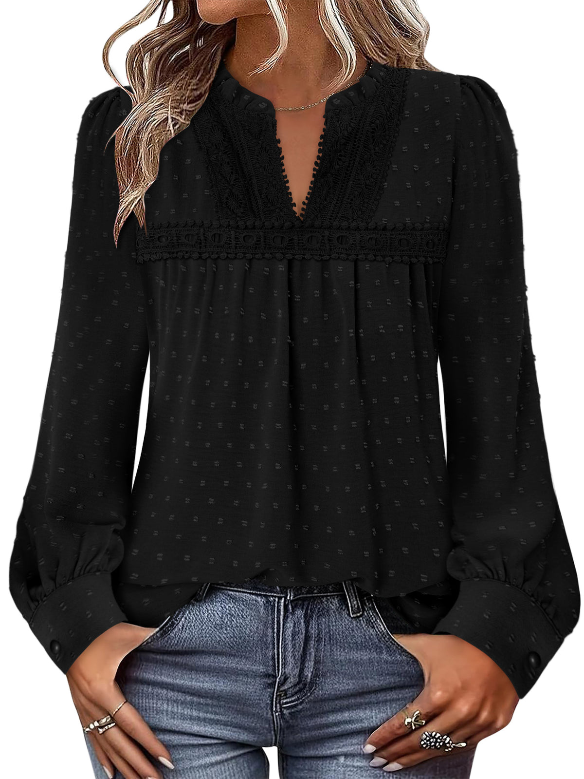 BETTE BOUTIK Womens Boho Fall Fashion Tops Long Sleeve Casual Shirts Flowy Swiss Dot Blouses