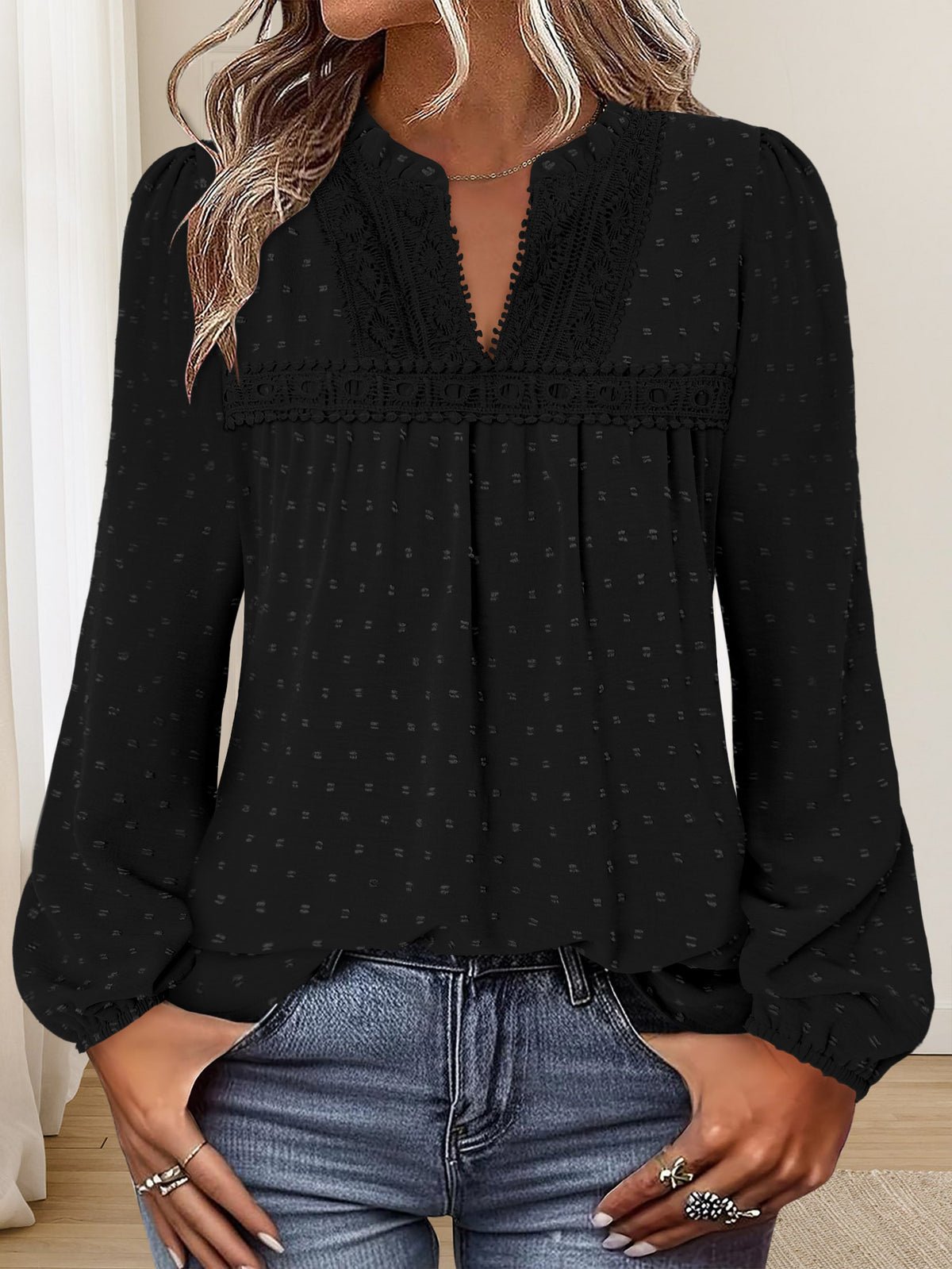 BETTE BOUTIK Womens Boho Fall Fashion Tops Long Sleeve Casual Shirts Flowy Swiss Dot Blouses