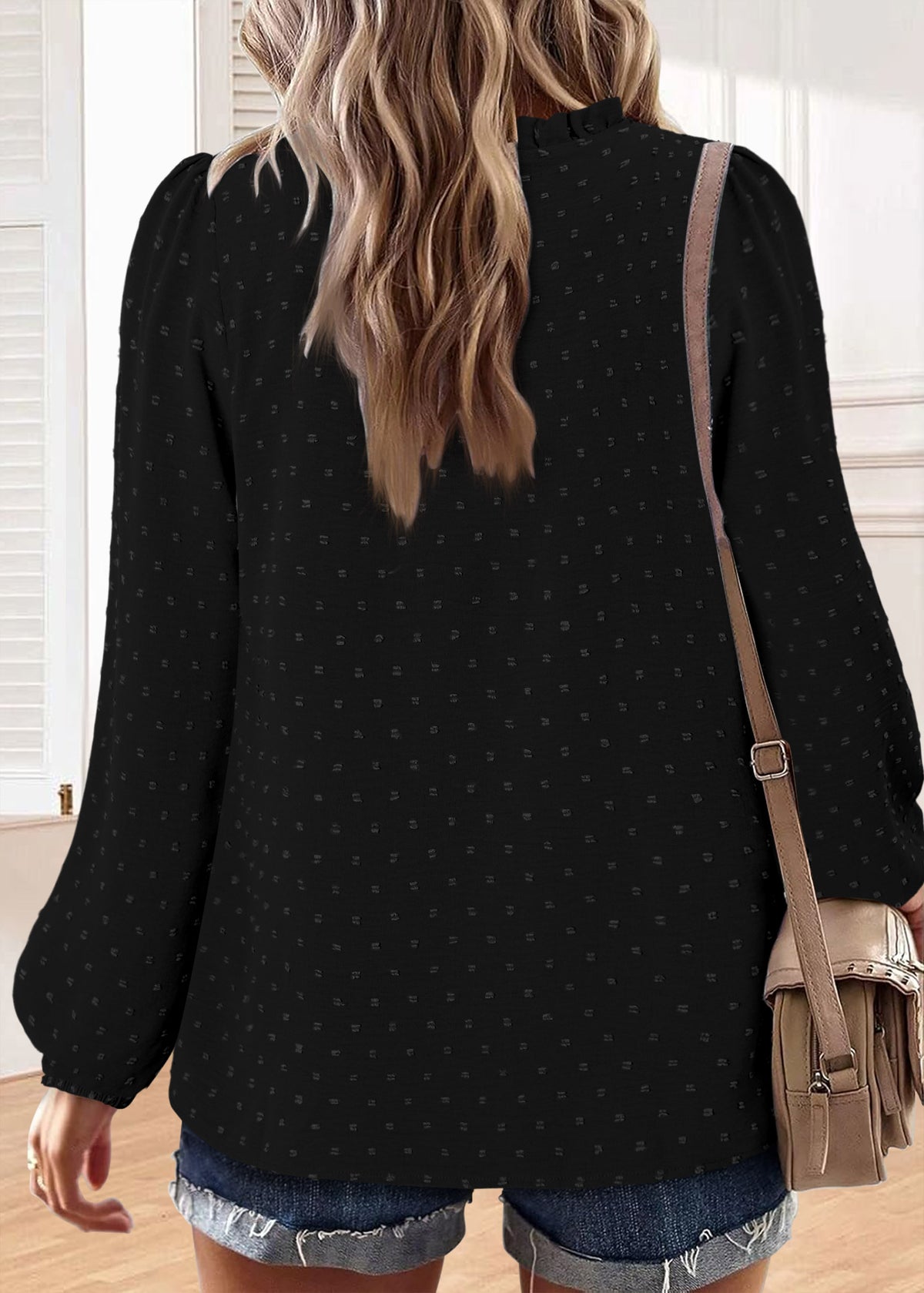BETTE BOUTIK Womens Boho Fall Fashion Tops Long Sleeve Casual Shirts Flowy Swiss Dot Blouses
