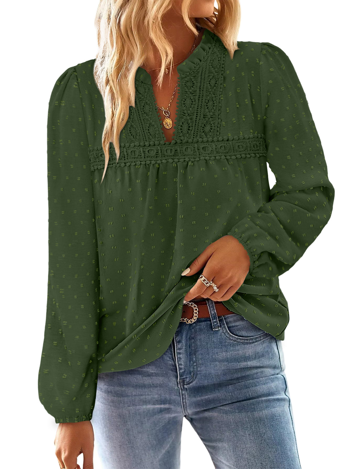 BETTE BOUTIK Womens Boho Fall Fashion Tops Long Sleeve Casual Shirts Flowy Swiss Dot Blouses