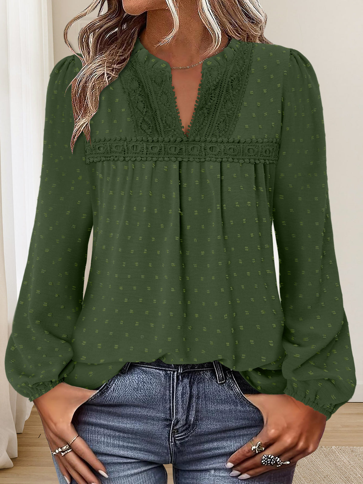 BETTE BOUTIK Womens Boho Fall Fashion Tops Long Sleeve Casual Shirts Flowy Swiss Dot Blouses