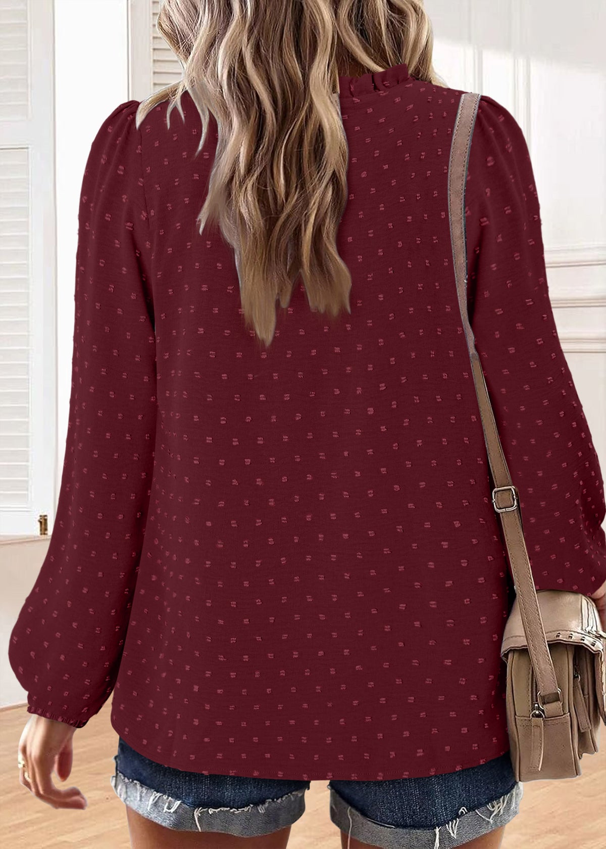 BETTE BOUTIK Womens Boho Fall Fashion Tops Long Sleeve Casual Shirts Flowy Swiss Dot Blouses