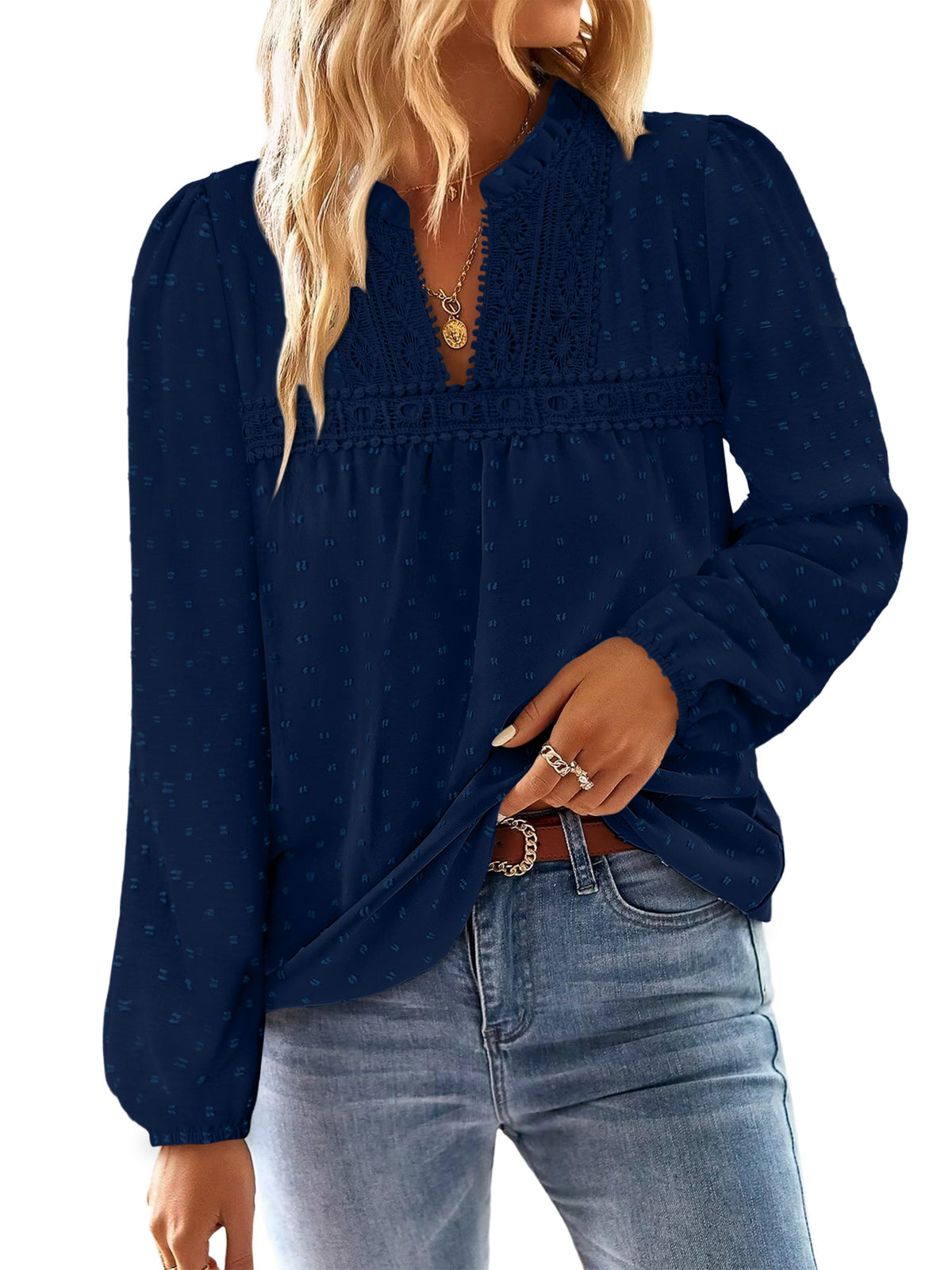 BETTE BOUTIK Womens Boho Fall Fashion Tops Long Sleeve Casual Shirts Flowy Swiss Dot Blouses