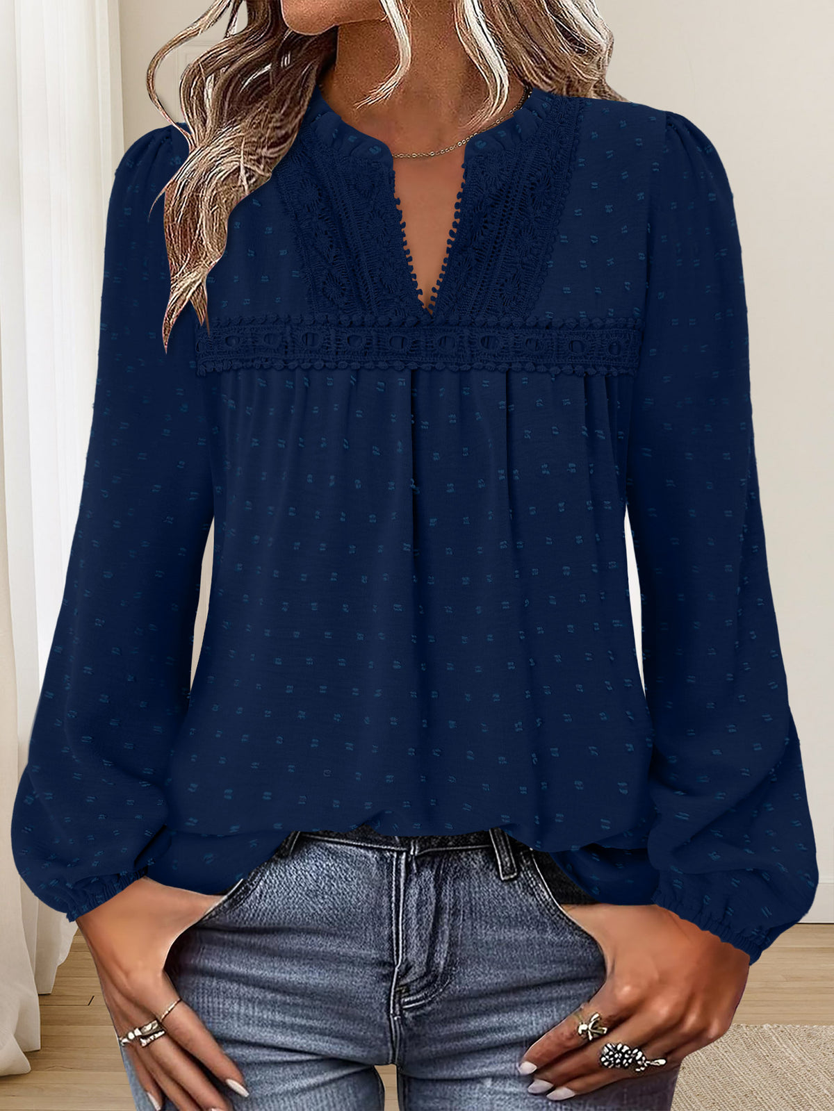 BETTE BOUTIK Womens Boho Fall Fashion Tops Long Sleeve Casual Shirts Flowy Swiss Dot Blouses